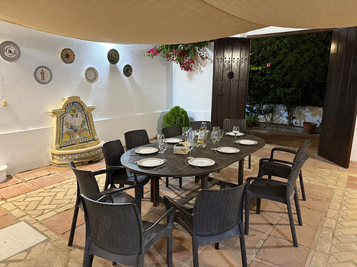 Dinner in the patio at dusk